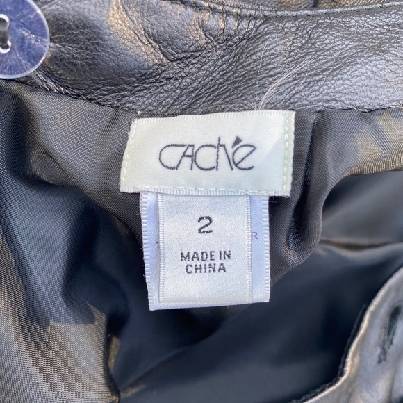 Cache Black Leather Pencil Skirt Size 2 High Waist Knee‎ Length Classic - Picture 4 of 8